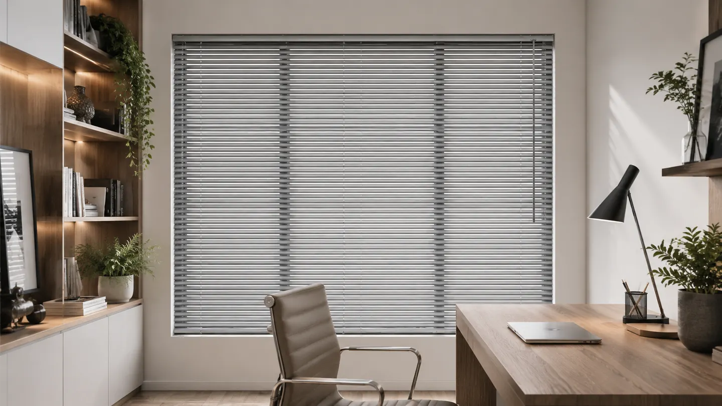 Horizontal blind pada ruang kerja modern